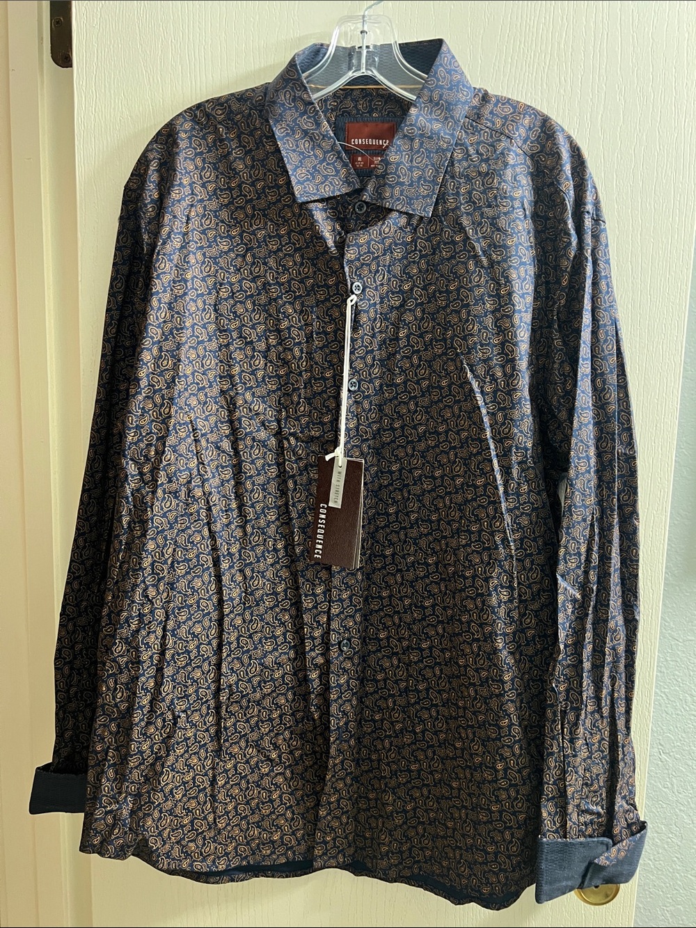 Consequence Navy Paisley Button-Up Shirt with Tan Accents